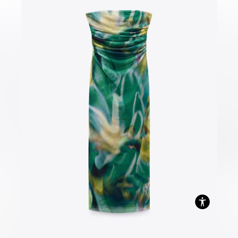 Zara strapless printed tulle dress